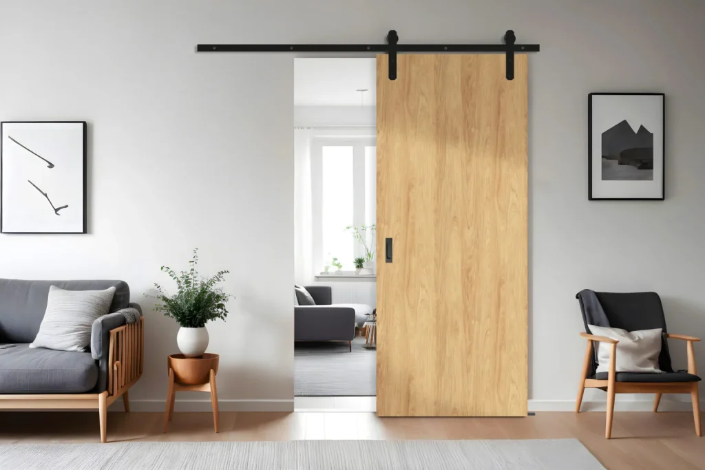 Loft toló ajtó minimalista enreriőrben